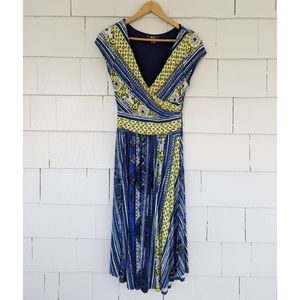Anthropologie Maeve Blue Yellow Floral Patterned Dress XS